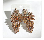 Colorful leaf rhinestone diamond-studded elegant long drop earrings, Hong Kong style party accessories