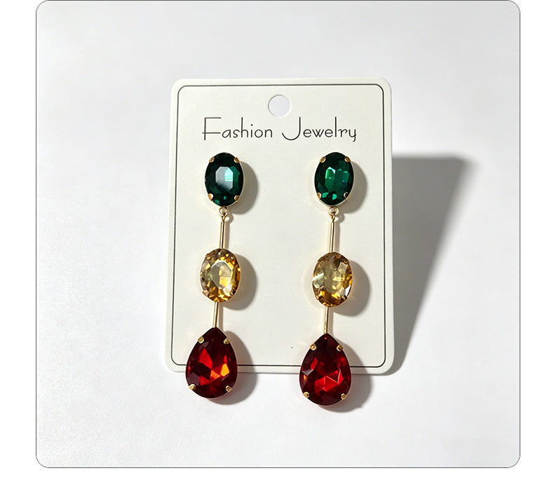 Gradient color stone long earrings, light luxury and elegant, versatile for dating