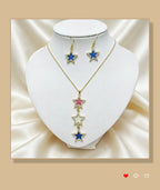 Star-shaped alloy jewelry set with colored diamond inlays oil-drip color scheme, women's necklace and earrings