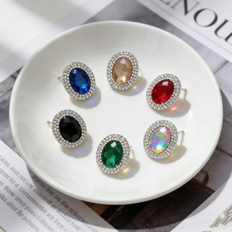 Oval made of alloy, fashionable and elegant, with a high-end feel, niche light luxury earrings