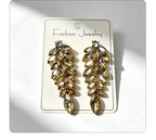 Diamond-studded leaf long tassel multi-color crystal earrings, evening style accessories