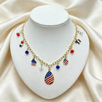 American Independence Day themed flag necklace for women, creative oil-drip star and heart pendant bracelet