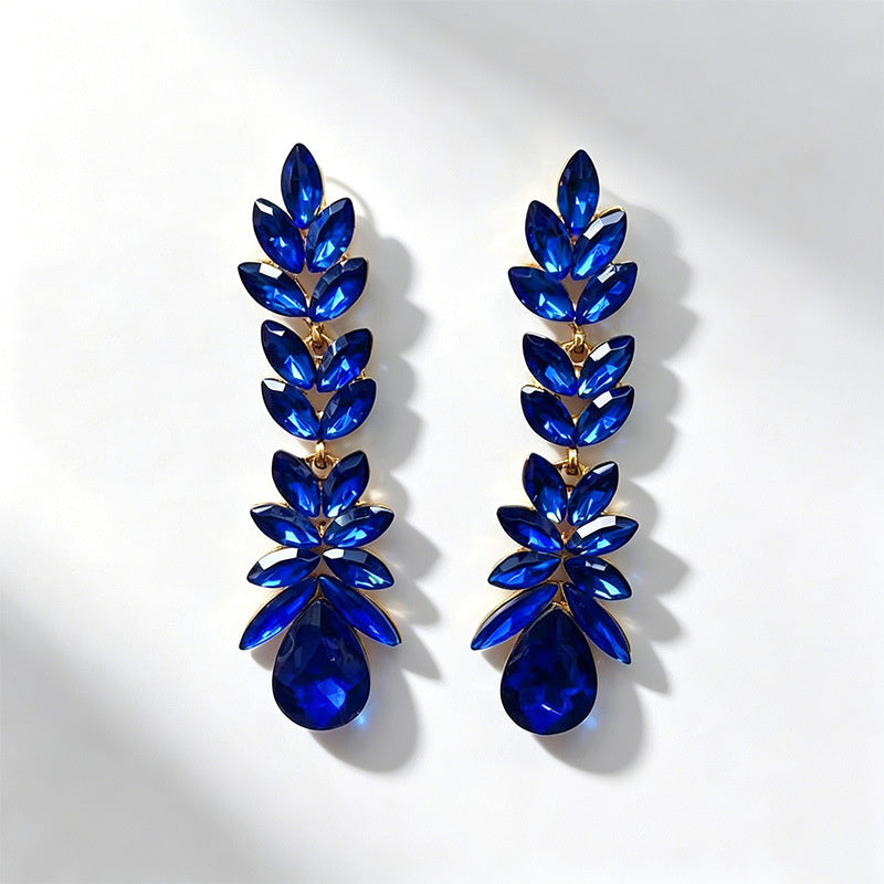 Colorful crystal wheat ear long water drop earrings, dress accessories, stage performance earrings