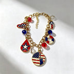 American Independence Day themed flag necklace for women, creative oil-drip star and heart pendant bracelet