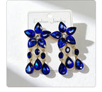 Colorful Gemstone Flower Long Tassel Rhinestone Drop Earrings Fashionable Trendy Women's Ear Accessories