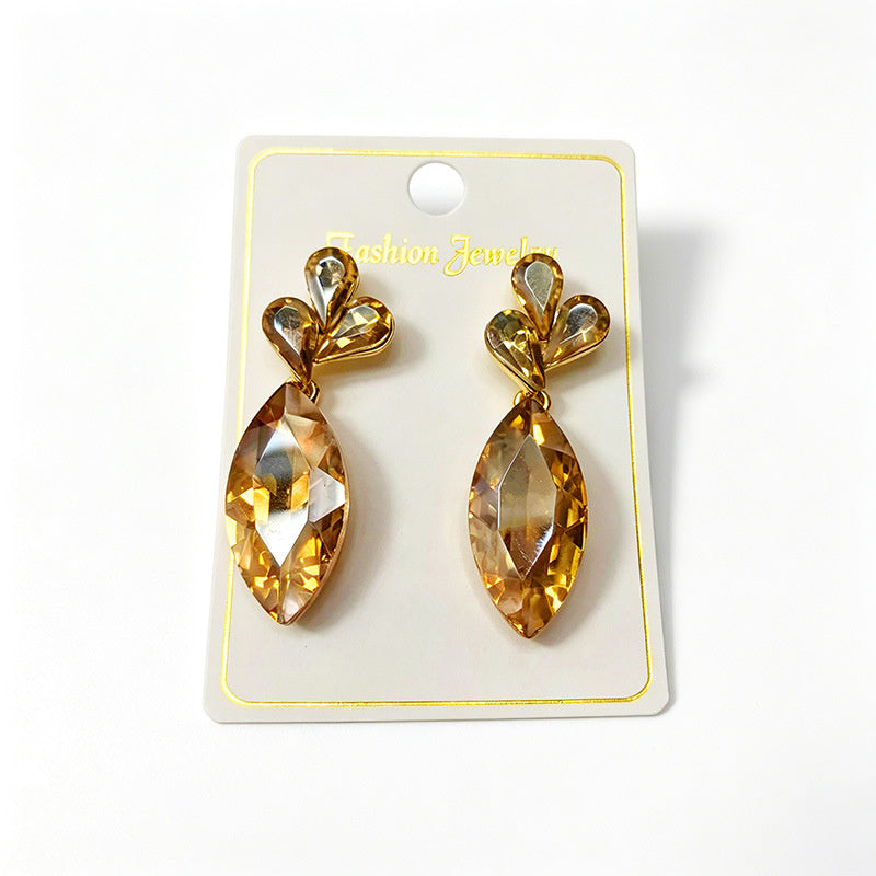 Stage performance dress accessories, multi-color crystal drop long earrings, evening party earrings
