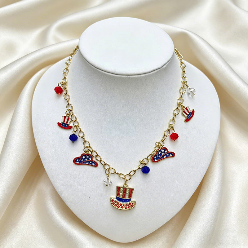 American Independence Day themed flag necklace for women, creative oil-drip star and heart pendant bracelet