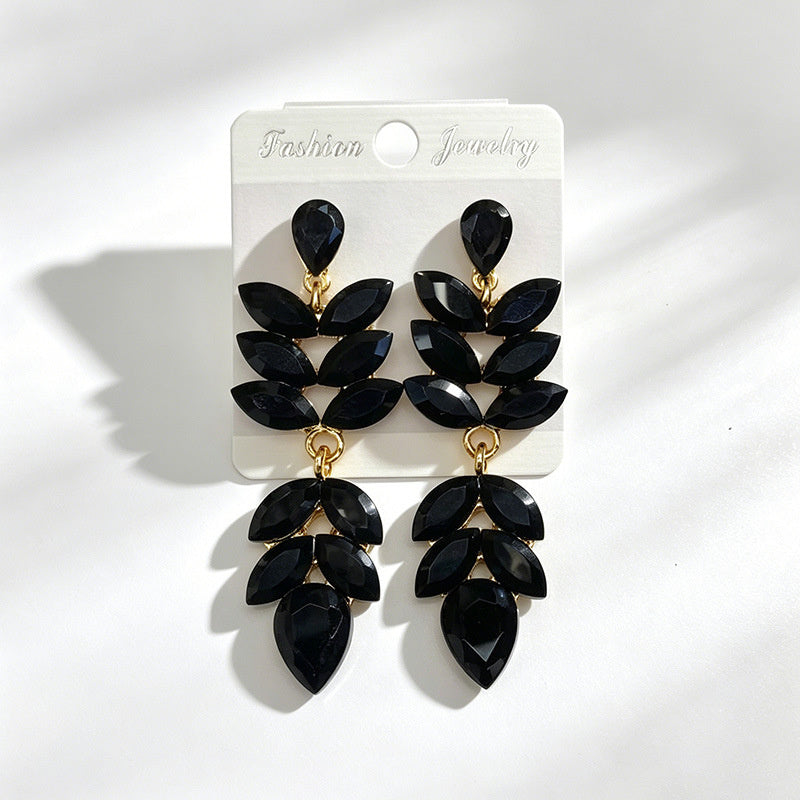 Multi-color crystal wheat ear long water drop earrings, stage performance dress accessories, earrings