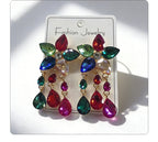 Colorful Gemstone Flower Long Tassel Rhinestone Drop Earrings Fashionable Trendy Women's Ear Accessories