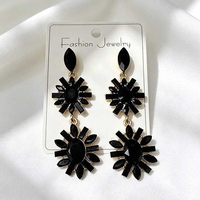 Multi-color rhinestone flower earrings, light luxury and versatile