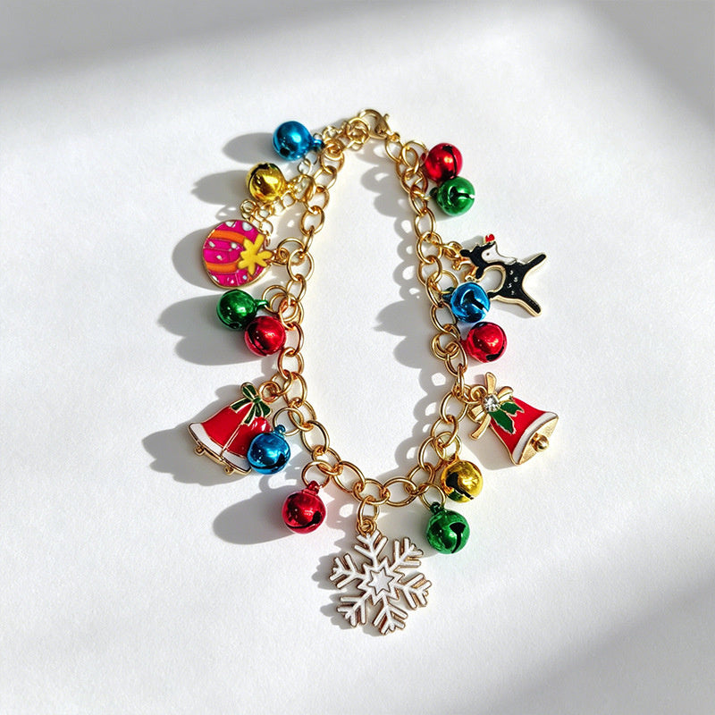 Cartoon snowflake bell-shaped Christmas bracelet, colorful oil-drip holiday atmosphere accessory
