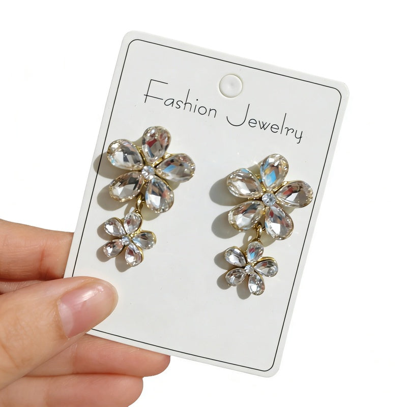 French-style light luxury creative unique champagne-colored zircon flower niche versatile fashion earrings