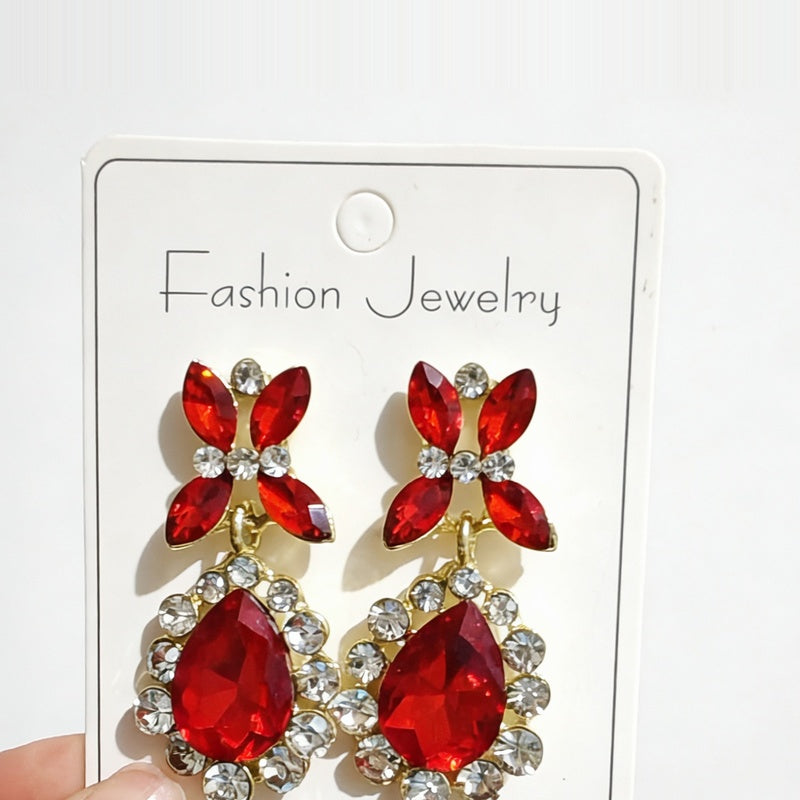 Colorful high-end luxury rhinestone earrings, runway accessories, water drop diamond earrings
