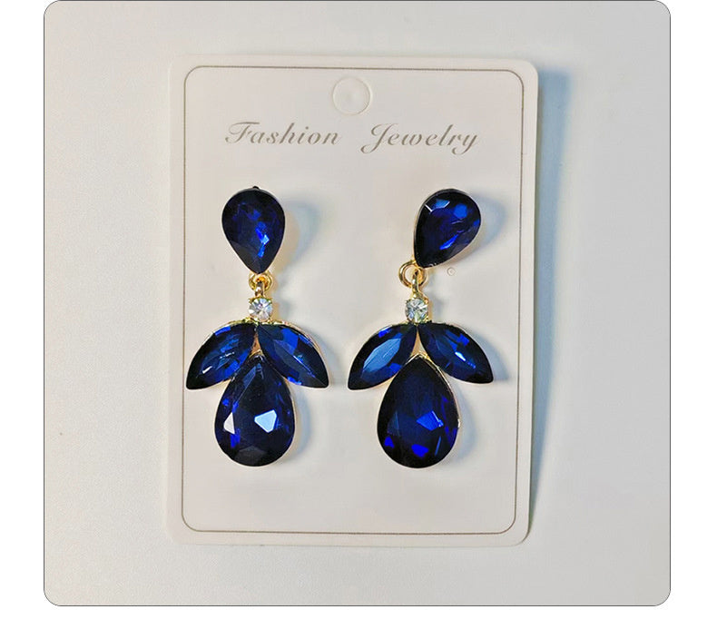 Diamond-studded multi-layered leaf drop earrings, high-end earrings