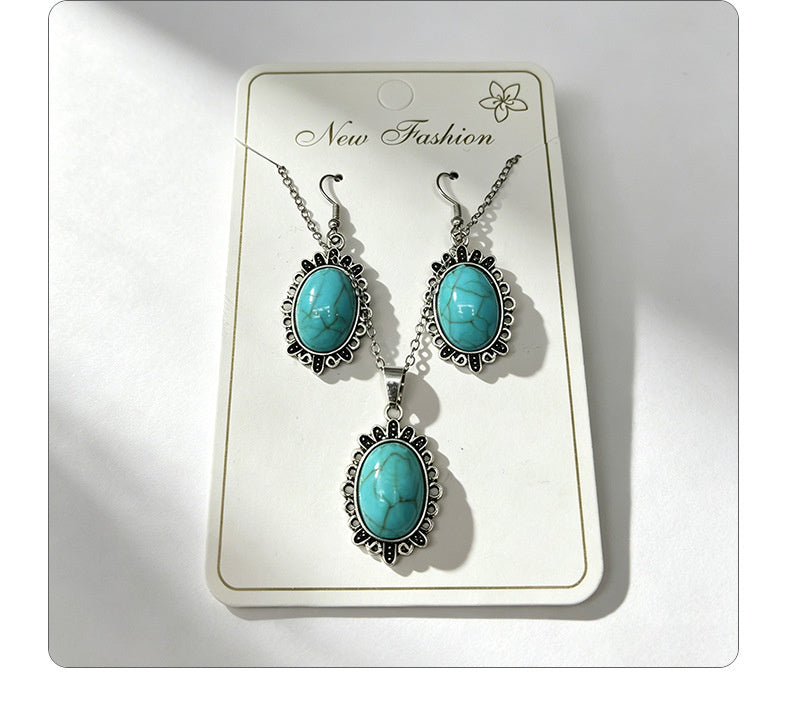 Distressed turquoise earring and necklace set, distressed alloy jewelry, bohemian style accessories
