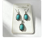 Distressed turquoise earring and necklace set, distressed alloy jewelry, bohemian style accessories