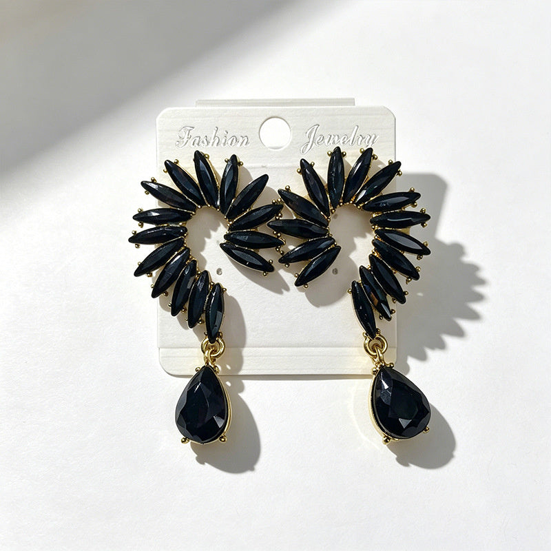 Colorful Stone Water High-End Long Drop Earrings, Versatile Metal Jewelry