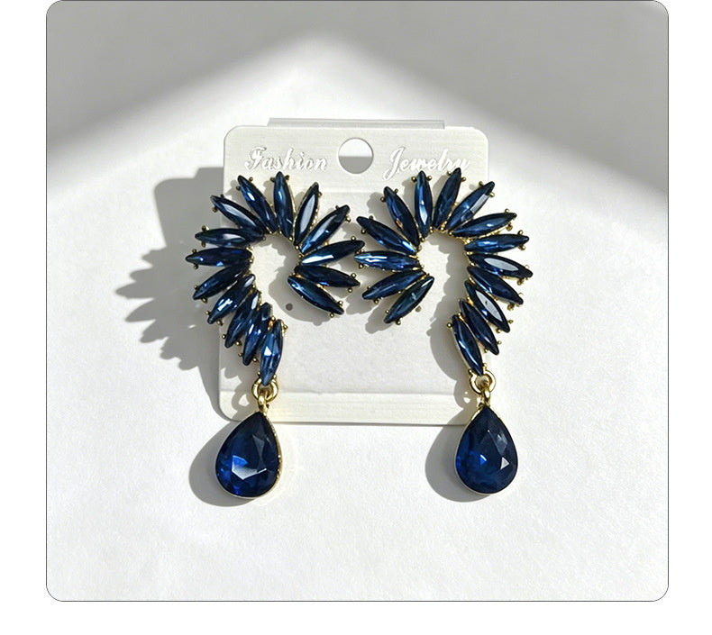 Colorful Stone Water High-End Long Drop Earrings, Versatile Metal Jewelry