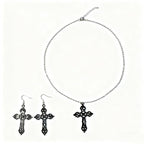 Cross necklace earring set, metal layered wear, simple and unique collarbone chain earrings