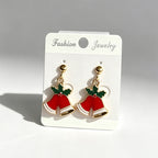 Christmas-themed alloy oil-drip earrings, bell, snowman, wreath set, cute cartoon holiday party children's earrings