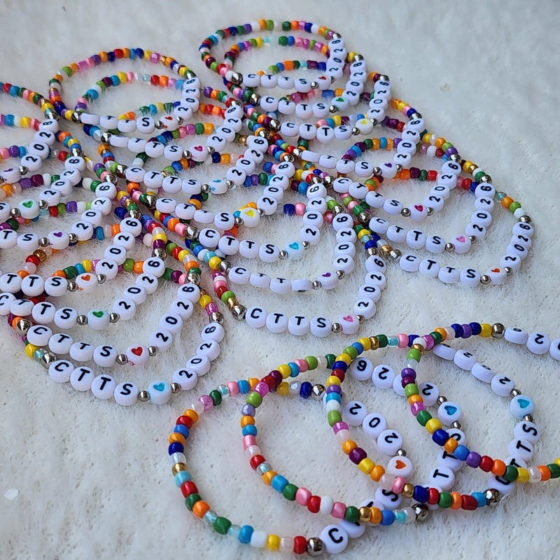 Personalized Beaded Bracelets Bulk Order, Custom Word Team Party Favors