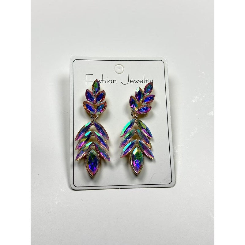 Fashionable Leaf for Women, Light Luxury Exaggerated Earrings with Crystal Tassels
