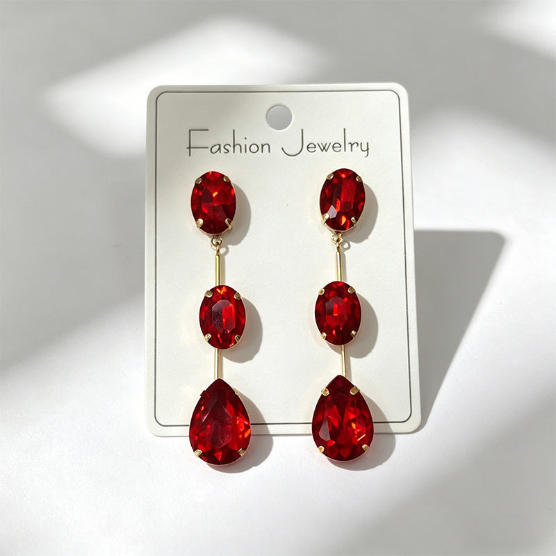 Gradient color stone long earrings, light luxury and elegant, versatile for dating