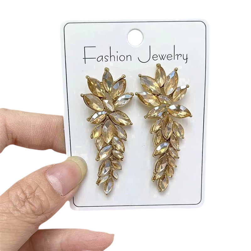 Fashionable glass earrings for women, exaggerated long crystal earrings, stylish and elegant pendant jewelry