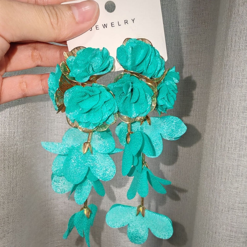 Chiffon flower multi-layered holiday-style earrings, exaggerated earrings with a light luxury feel