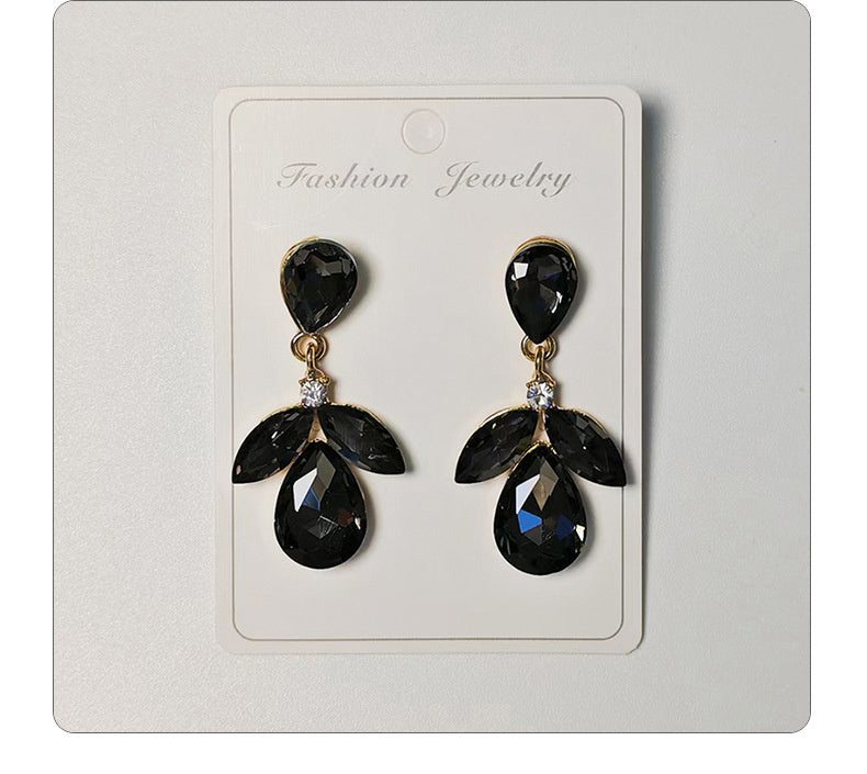 Diamond-studded multi-layered leaf drop earrings, high-end earrings