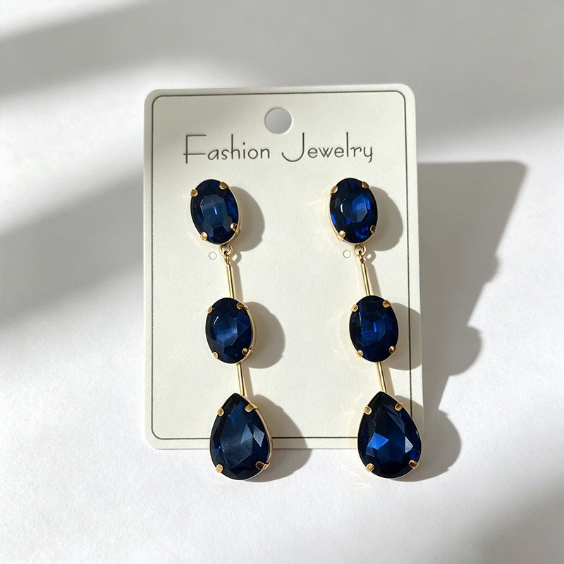 Gradient color stone long earrings, light luxury and elegant, versatile for dating