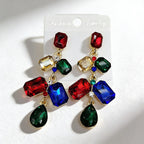 Long waterdrop crystal with fashionable tassels, available in multiple colors, high-transparency cut design, elegant earrings