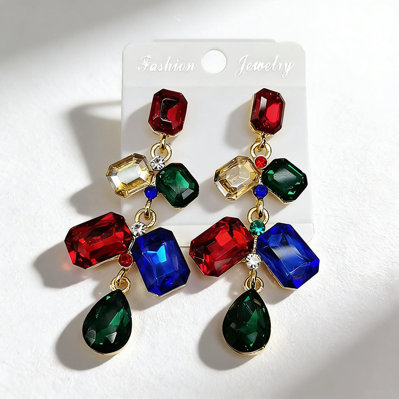 Long waterdrop crystal with fashionable tassels, available in multiple colors, high-transparency cut design, elegant earrings