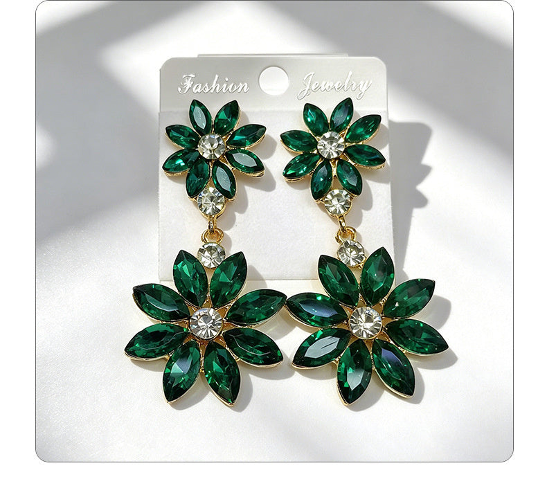 Light luxury style double-layer rhinestone flower for women, high-end versatile commuter earrings