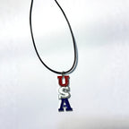 American Independence Day Flag Pendant Necklace with Rhinestones Patriotic Theme Collarbone Chain for Women