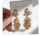 Leaf and Branch Rhinestone Long Luxurious Exquisite Stud Earrings, High-End Slim Party Earrings