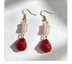 New Chinese-style red pendant pink bamboo earrings, versatile and elegant, traditional Chinese style earrings