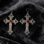 Patterned Cross and Earring Set Dark Punk Style Blood Red Gothic Necklace