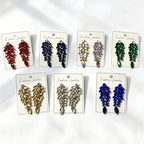 Diamond-studded leaf long tassel multi-color crystal earrings, evening style accessories