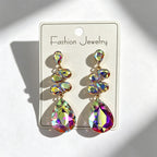 Multi-tiered long drop with colored diamonds, suitable for parties and photo shoots, versatile earrings