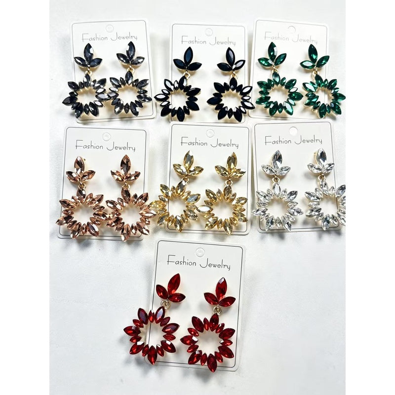 Fashionable Full-Diamond Water Drop Earrings, Elegant Pendant Crystal Geometric Hollow Earrings