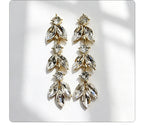 Leaf-shaped colorful diamond long earrings marquise-shaped rhinestones, suitable for pairing with dresses, creating a light and luxurious atmosphere