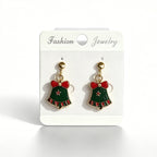 Christmas-themed alloy oil-drip earrings, bell, snowman, wreath set, cute cartoon holiday party children's earrings