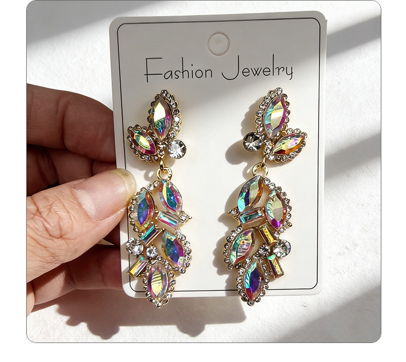 Leaf and Branch Rhinestone Long Luxurious Exquisite Stud Earrings, High-End Slim Party Earrings