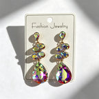 Multi-tiered long drop with colored diamonds, suitable for parties and photo shoots, versatile earrings