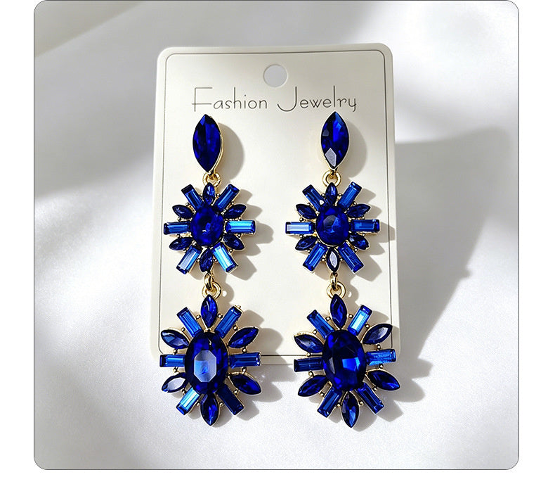 Multi-color rhinestone flower earrings, light luxury and versatile