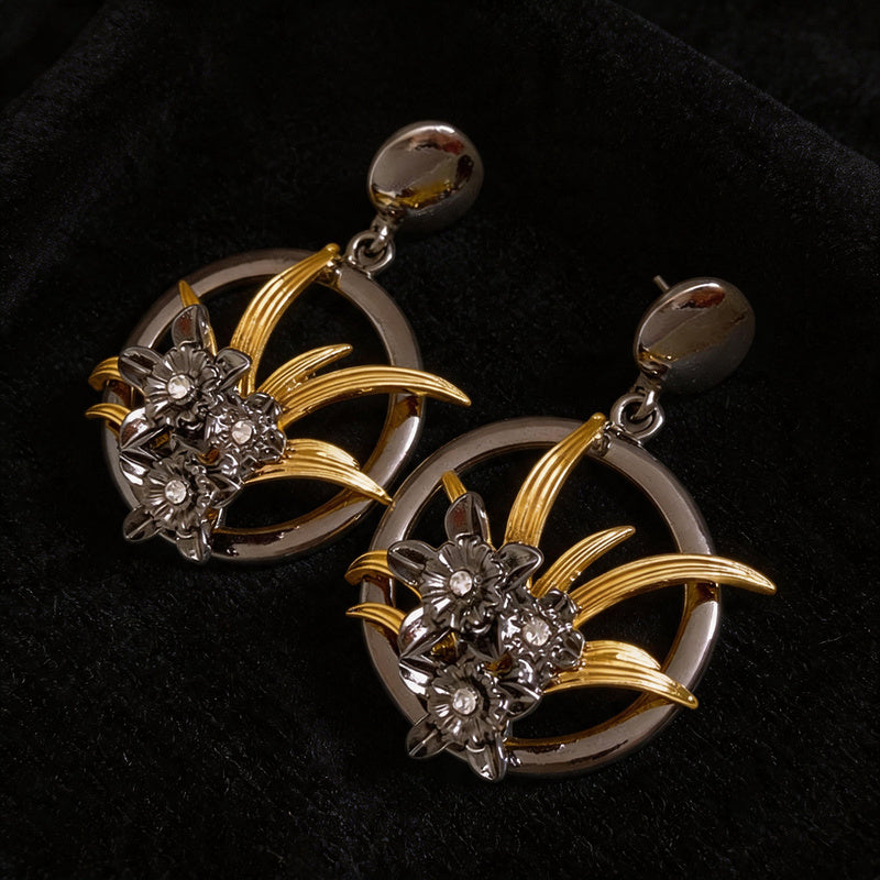 Vintage Palace Style Diamond-Studded Flower High-End Niche Design Earrings, Versatile Light Luxury Earrings Wholesale
