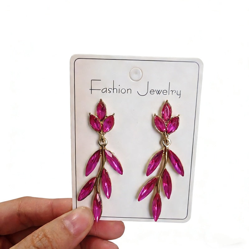 Earrings with crystal leaves, flowers, and geometric studs, bridal full-diamond tassel earrings, high-end earrings