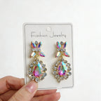 Colorful high-end luxury rhinestone earrings, runway accessories, water drop diamond earrings