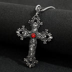 Patterned Cross and Earring Set Dark Punk Style Blood Red Gothic Necklace